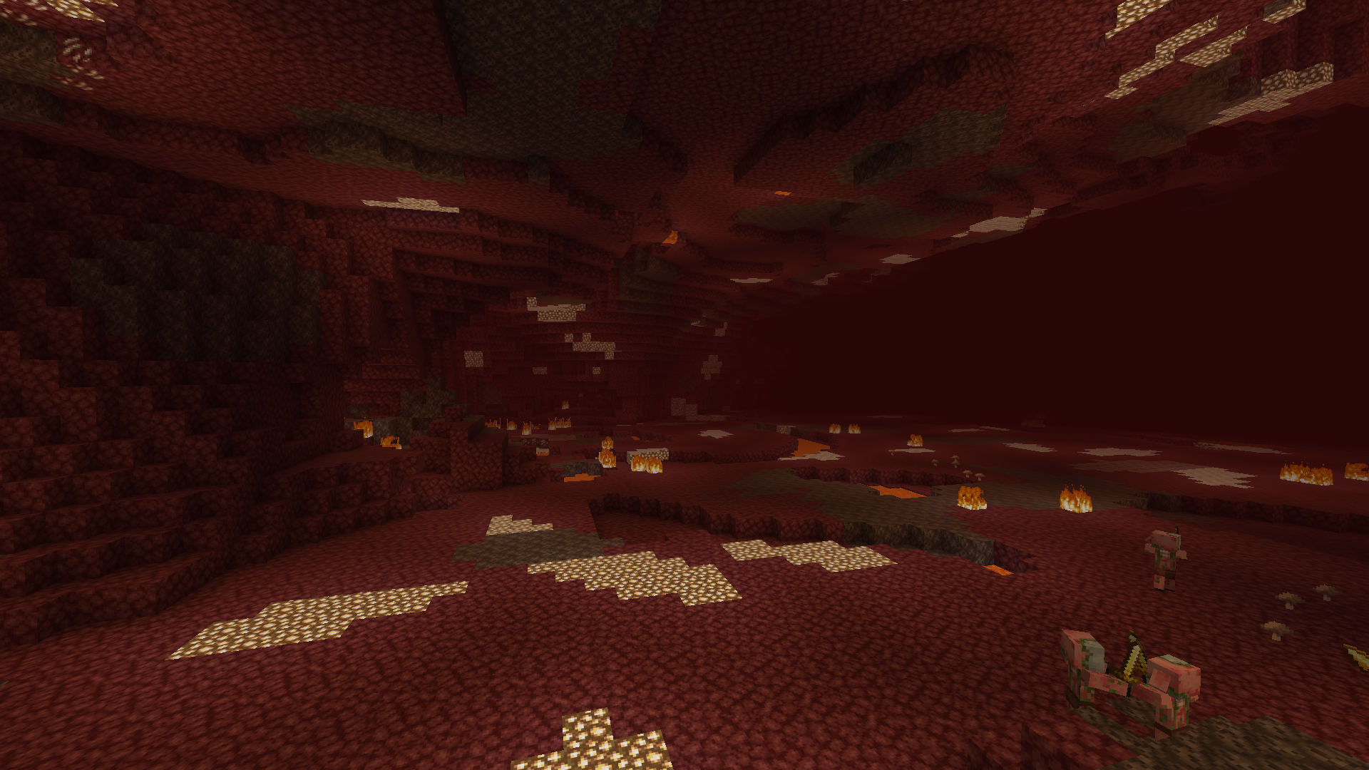 広い洞窟とグロウストーンが見えるkaitaku_nether